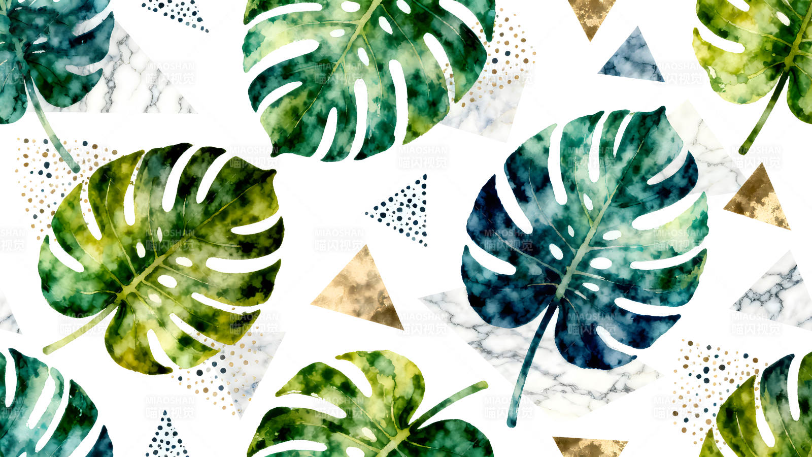 热带雨林主题的叶子和几何元素图片