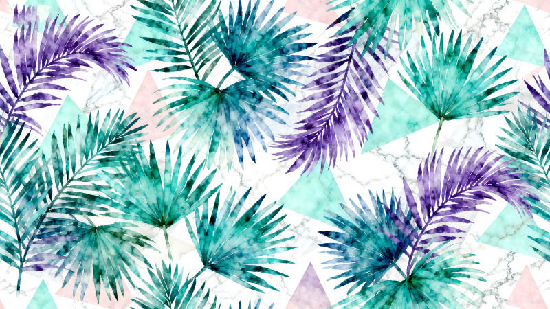 水彩熱帶葉片幾何圖案-圖片