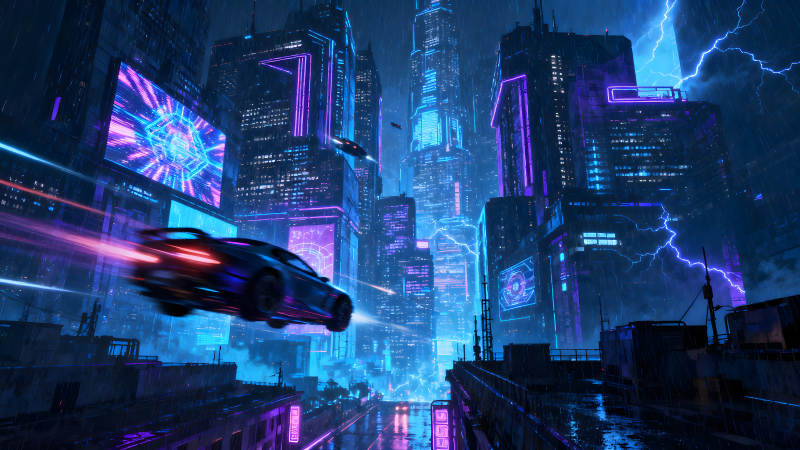 赛博朋克城市夜景科幻未来氛围-图片