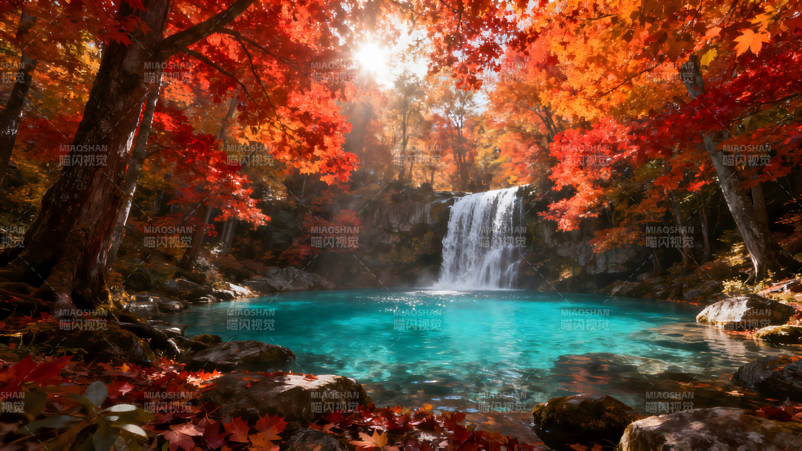 秋日瀑布美景色彩絢麗風光無限-圖片