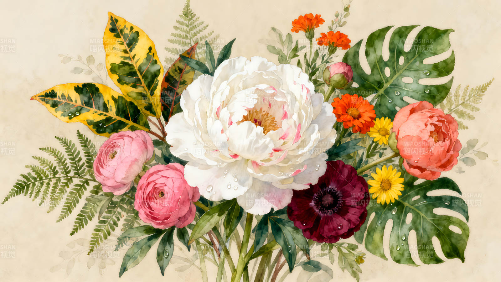 水彩花卉作品色彩豐富清新唯美-圖片