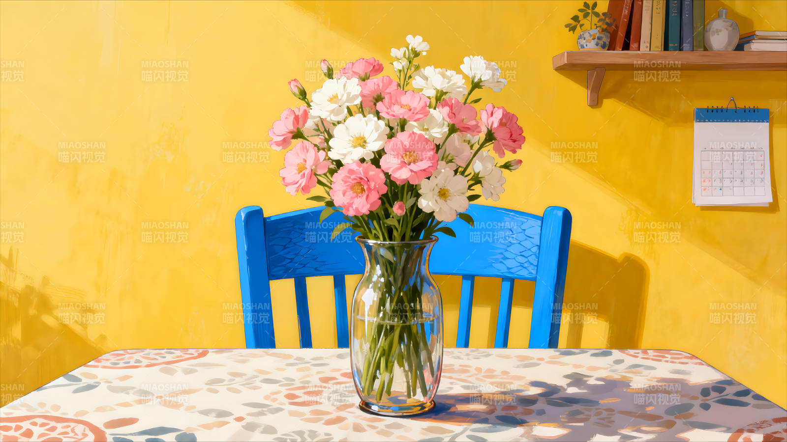 鮮花桌椅陽(yáng)光明媚靜謐美好-圖片