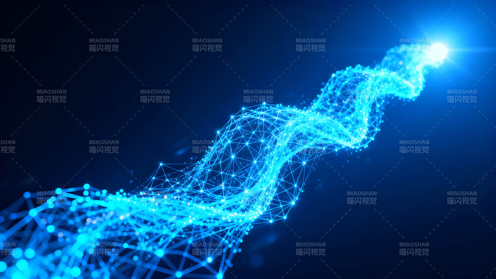 蓝色科技线条抽象数字光点-图片