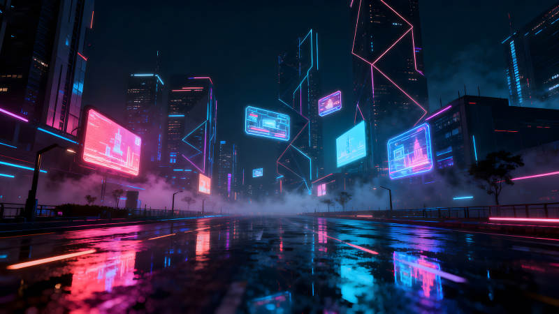 赛博朋克都市夜景霓虹光影-图片