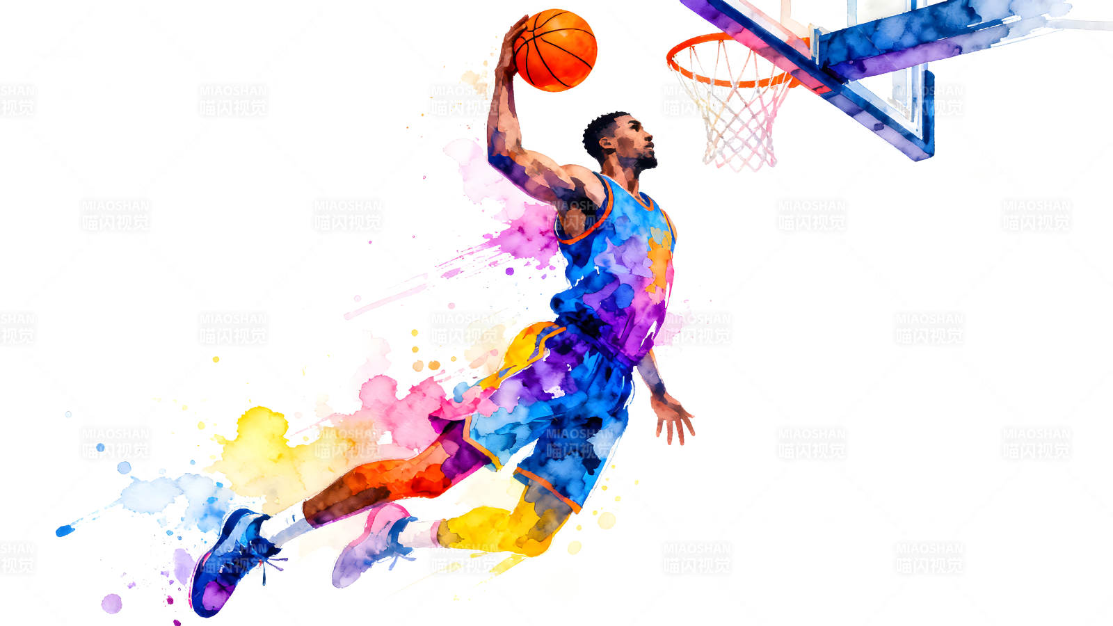 篮球运动员水彩绘画图片