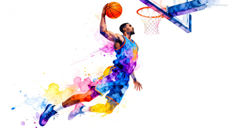 篮球运动员水彩绘画-图片