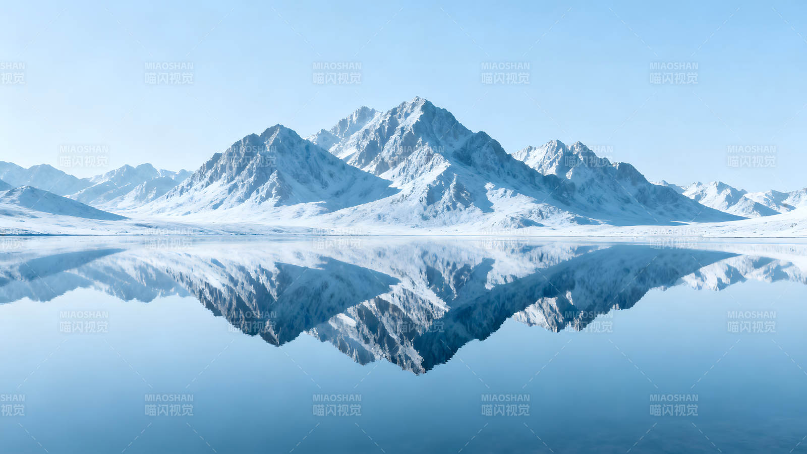 雪山倒影湖面宁静风景画图片