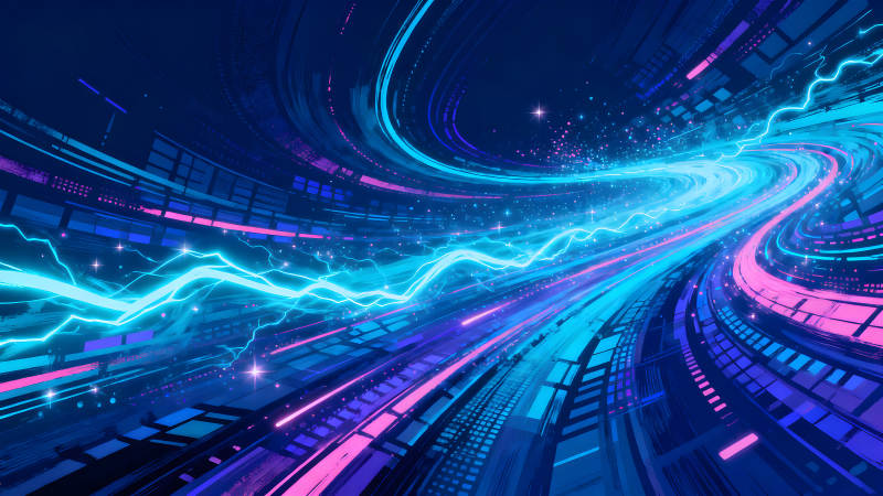 科幻数字隧道抽象蓝紫色光流-图片