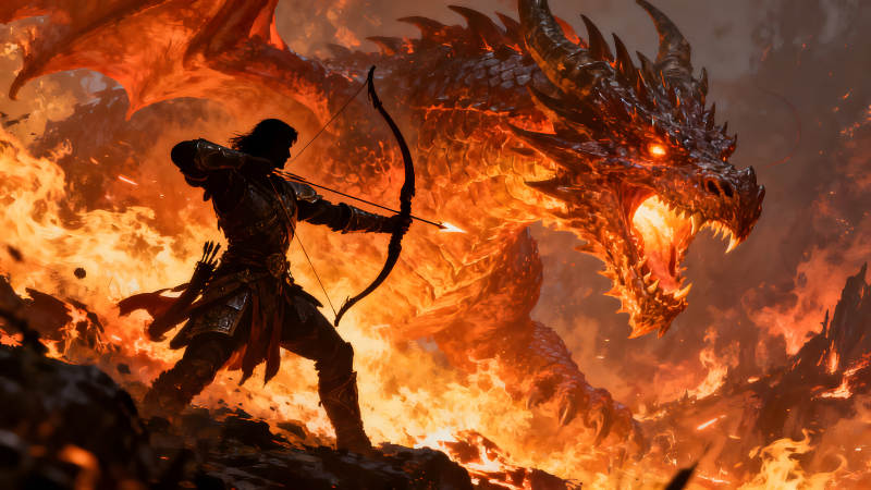 弓箭手大战喷火巨龙-图片