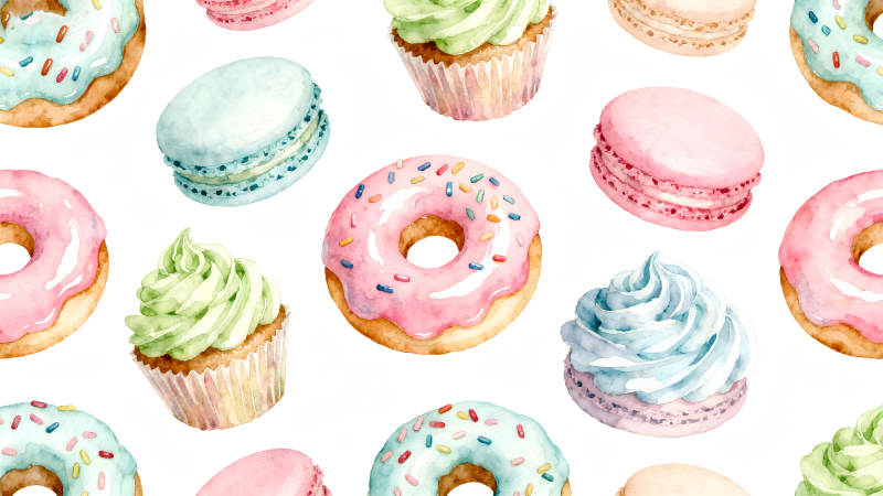 甜点图案水彩风格-图片