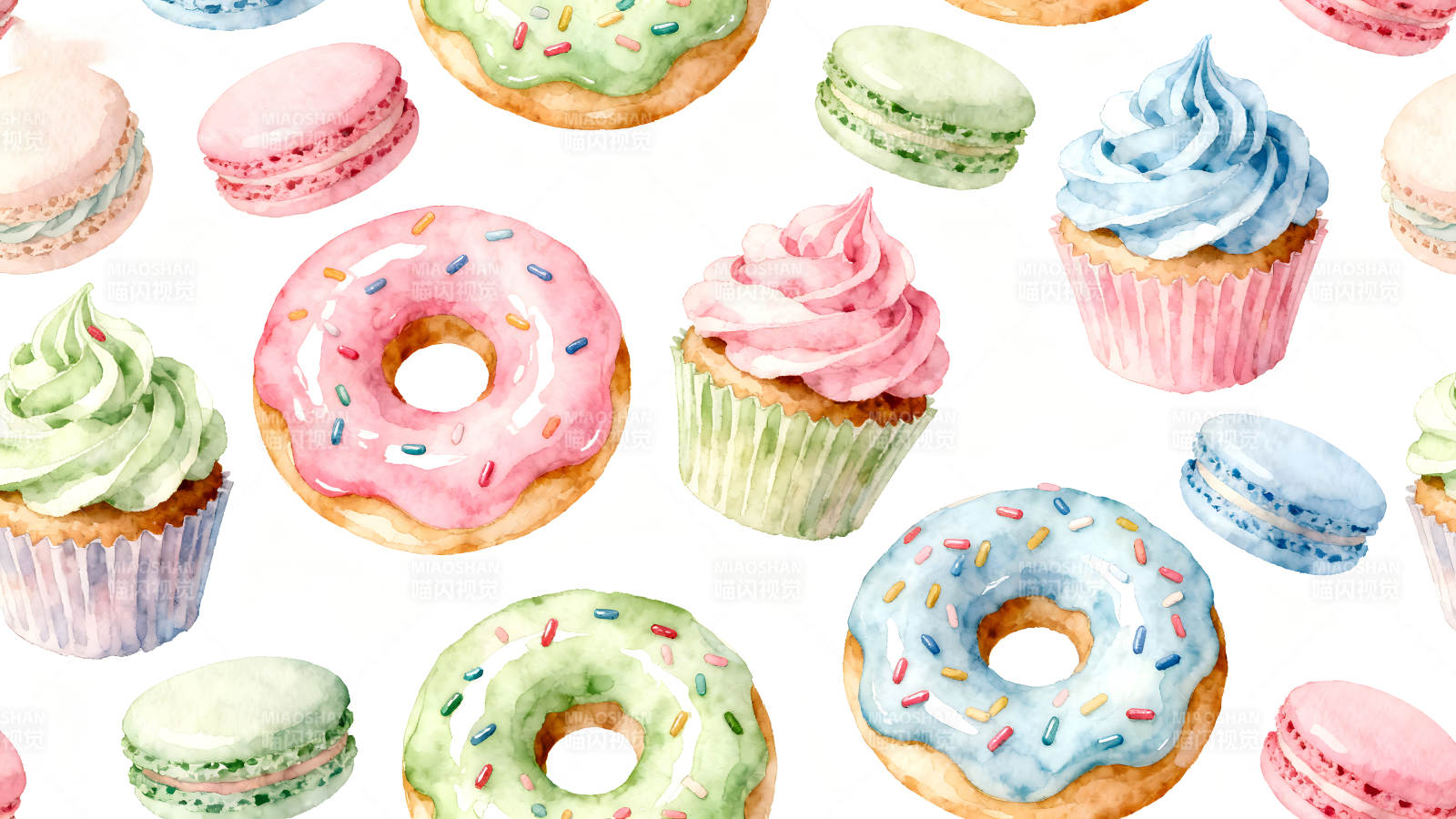 水彩甜点图案可爱多彩-图片