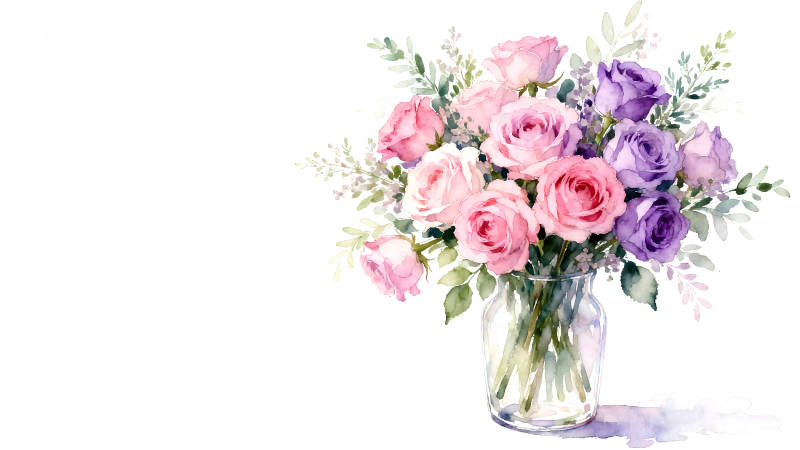 水彩玫瑰花束插画-图片