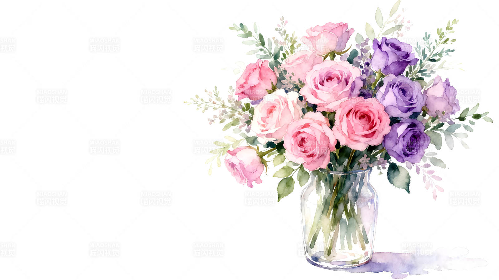 水彩玫瑰花束插画-图片