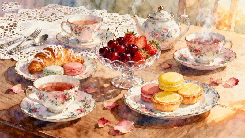 下午茶時光甜點盛宴悠閑愜意-圖片