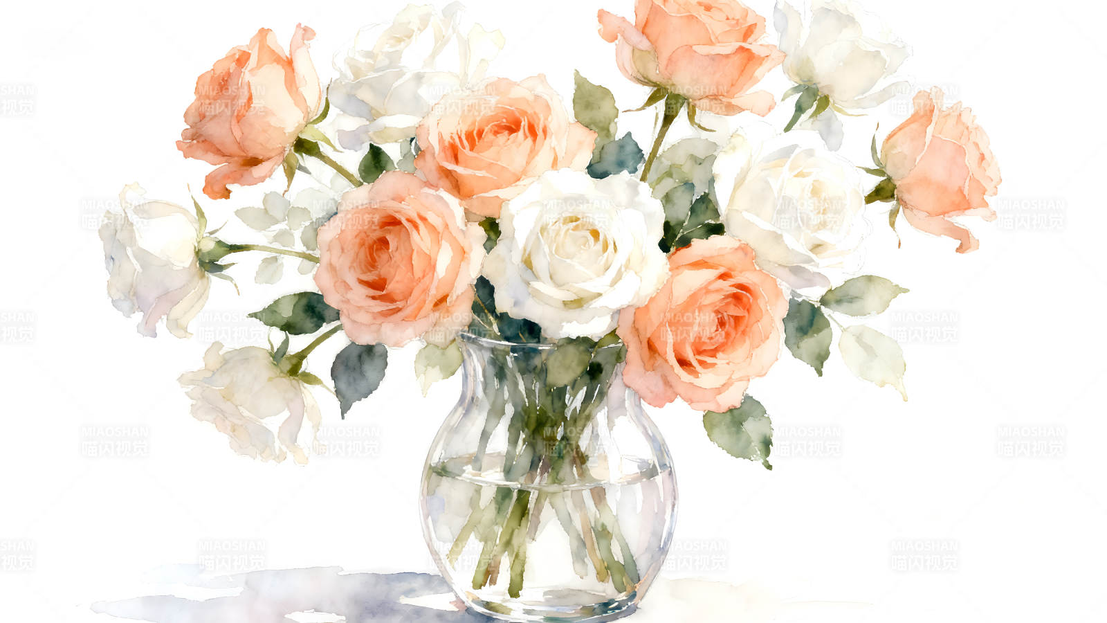 水彩玫瑰花束-图片