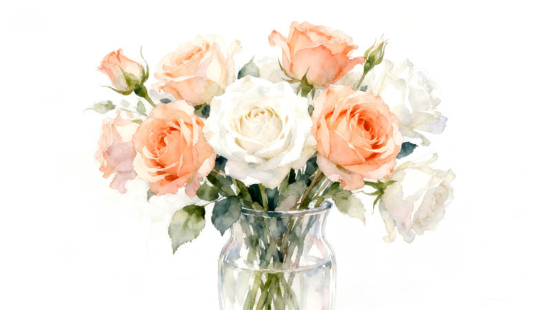 水彩玫瑰花束装饰图片