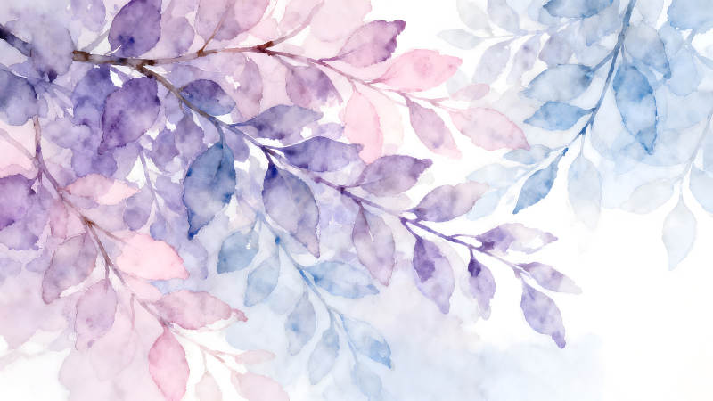 水彩叶片装饰画梦幻色彩清新唯美-图片