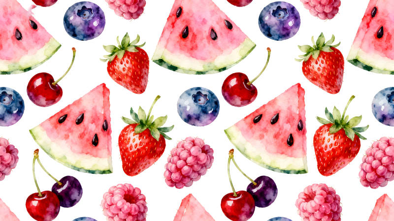 水彩水果的无缝图案设计-图片