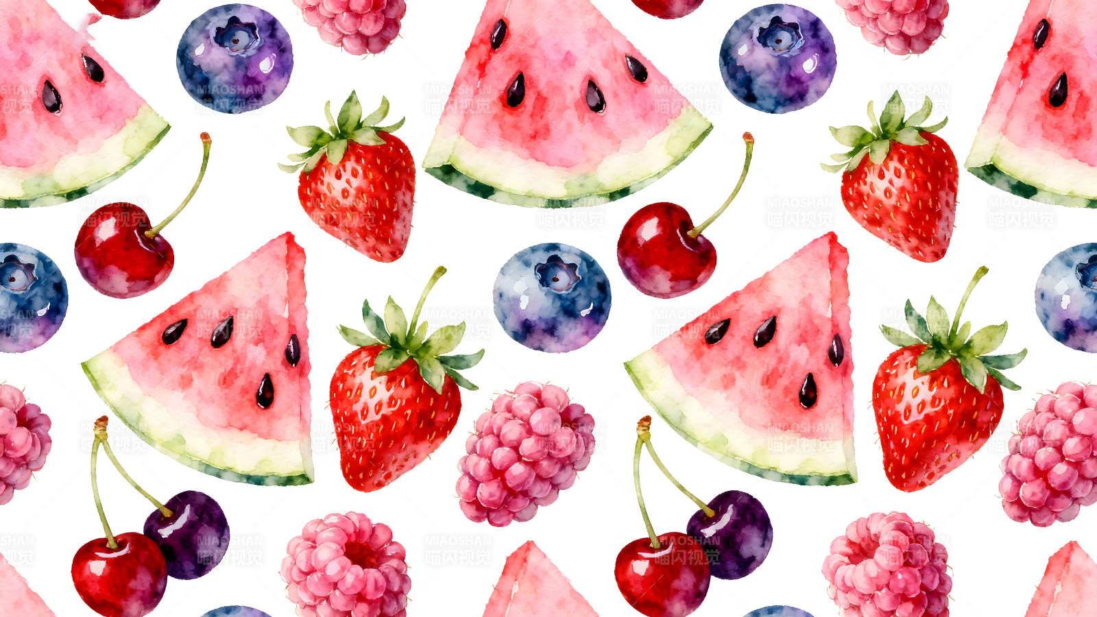 水彩水果的无缝图案设计-图片