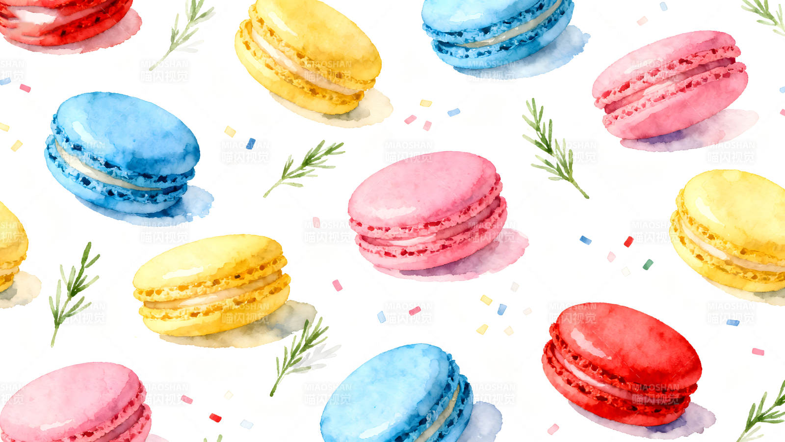 彩色马卡龙与装饰图案的可爱背景-图片