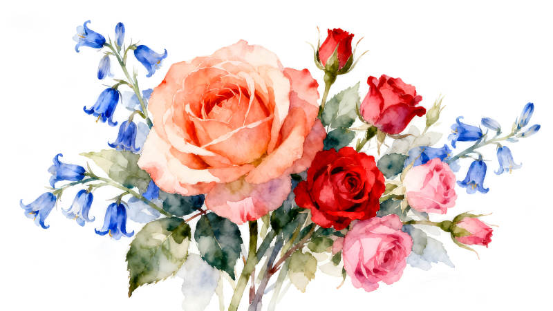 水彩花束美丽绽放-图片