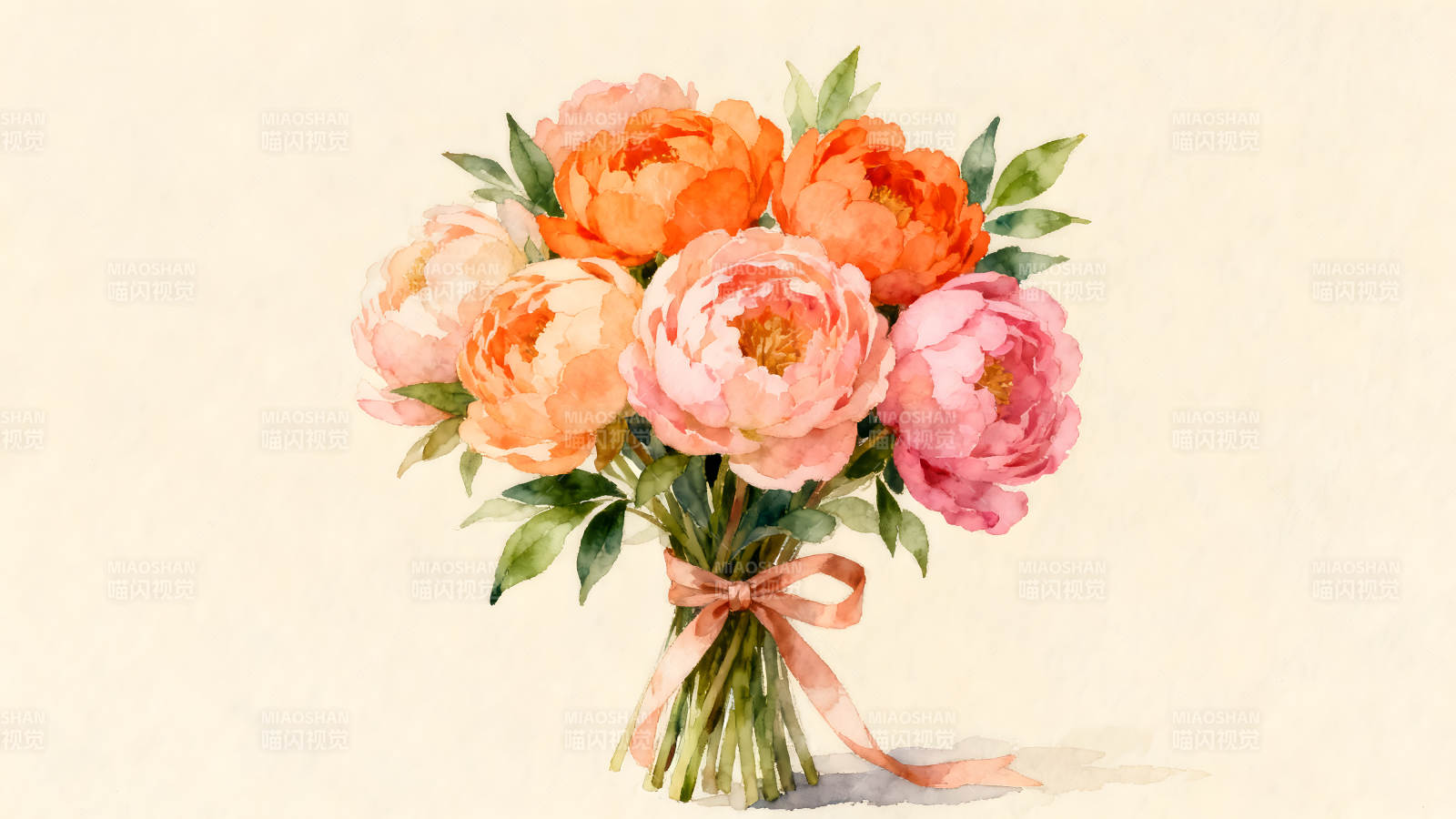 水彩風格的牡丹花束-圖片