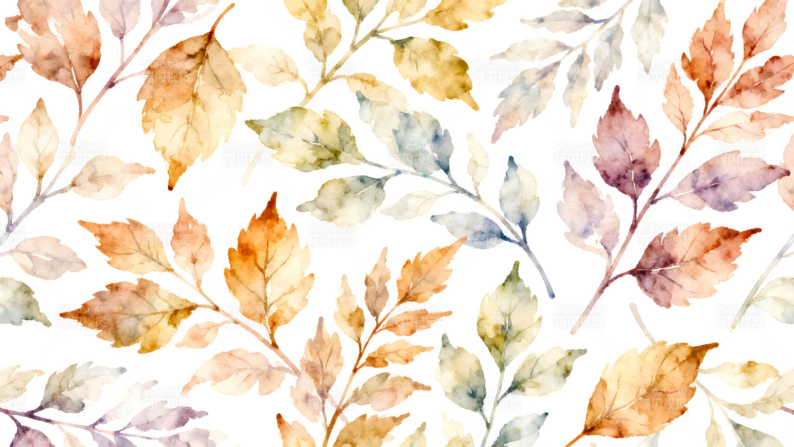 水彩秋葉圖案優雅清新-圖片