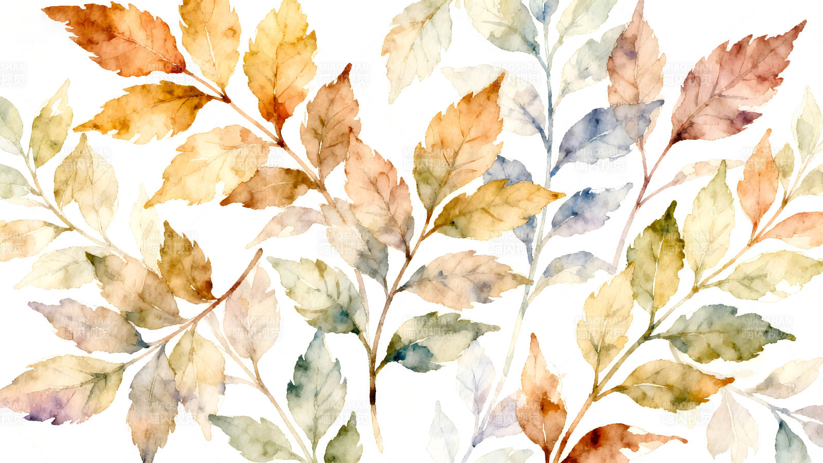 水彩秋葉裝飾圖案唯美清新-圖片