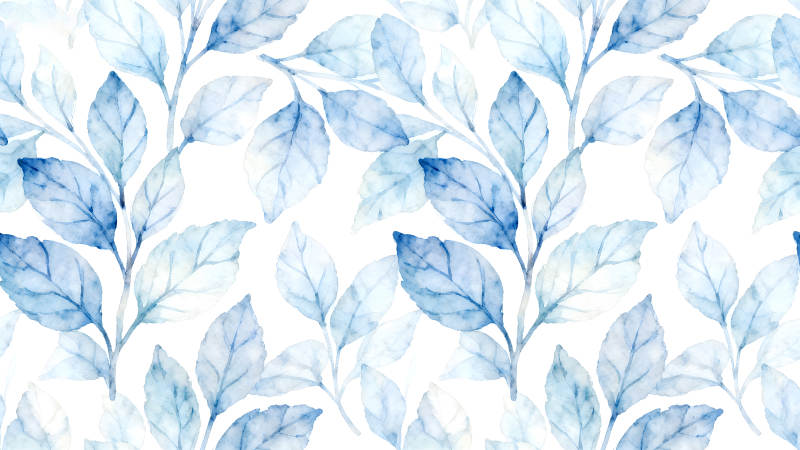 蓝叶水彩图案白色背景清新-图片
