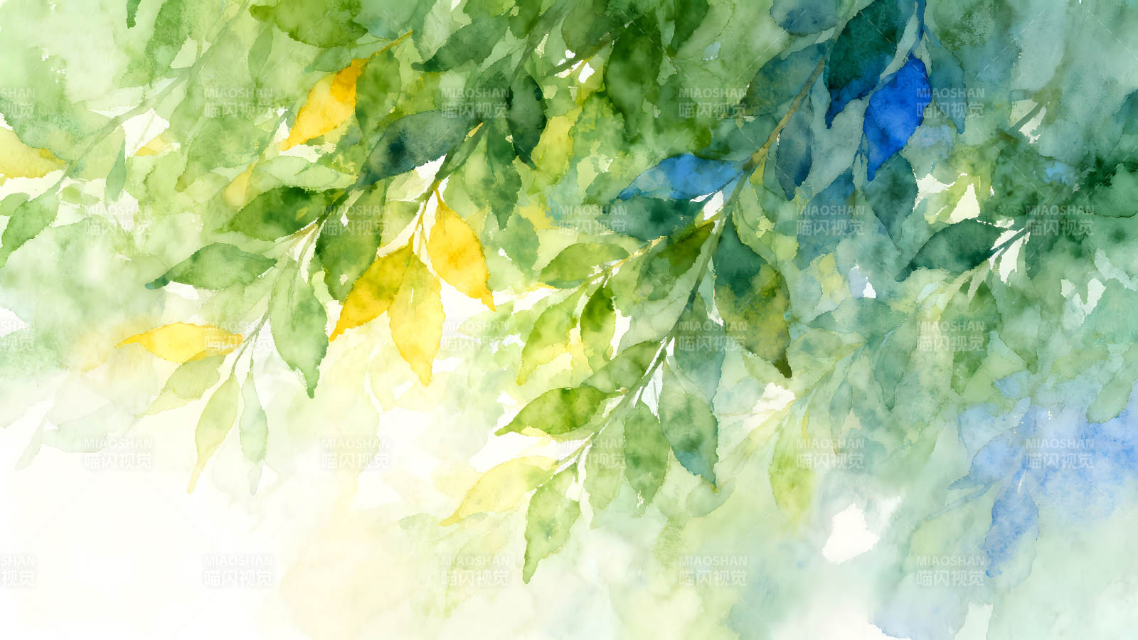 水彩绿叶背景生机盎然-图片