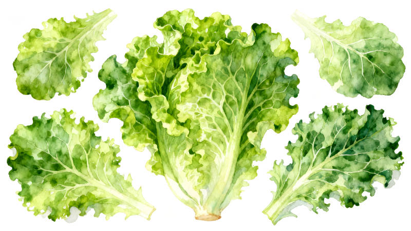 水彩风格的生菜叶-图片