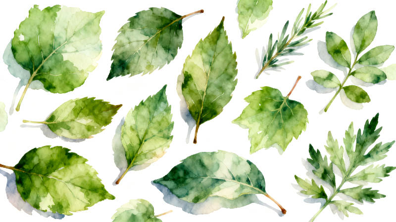 水彩叶片组合绘制图案-图片