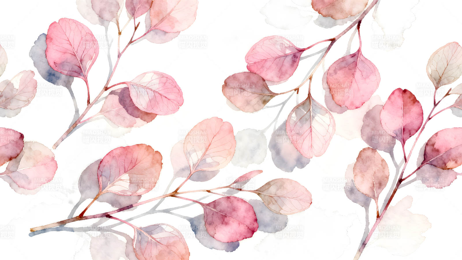 粉色葉片水彩畫優雅唯美風格-圖片