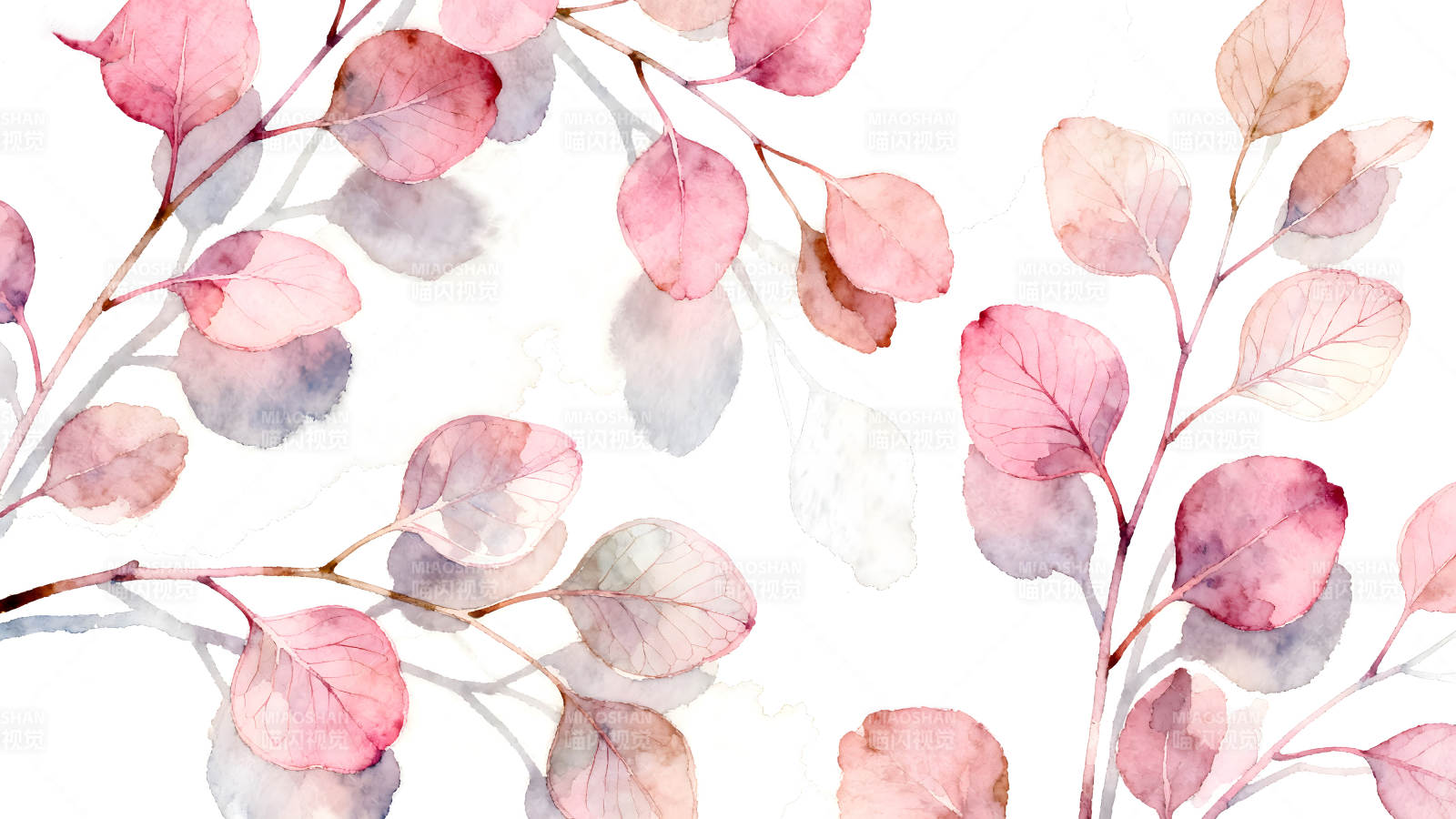 水彩粉色葉子裝飾圖白色背景-圖片