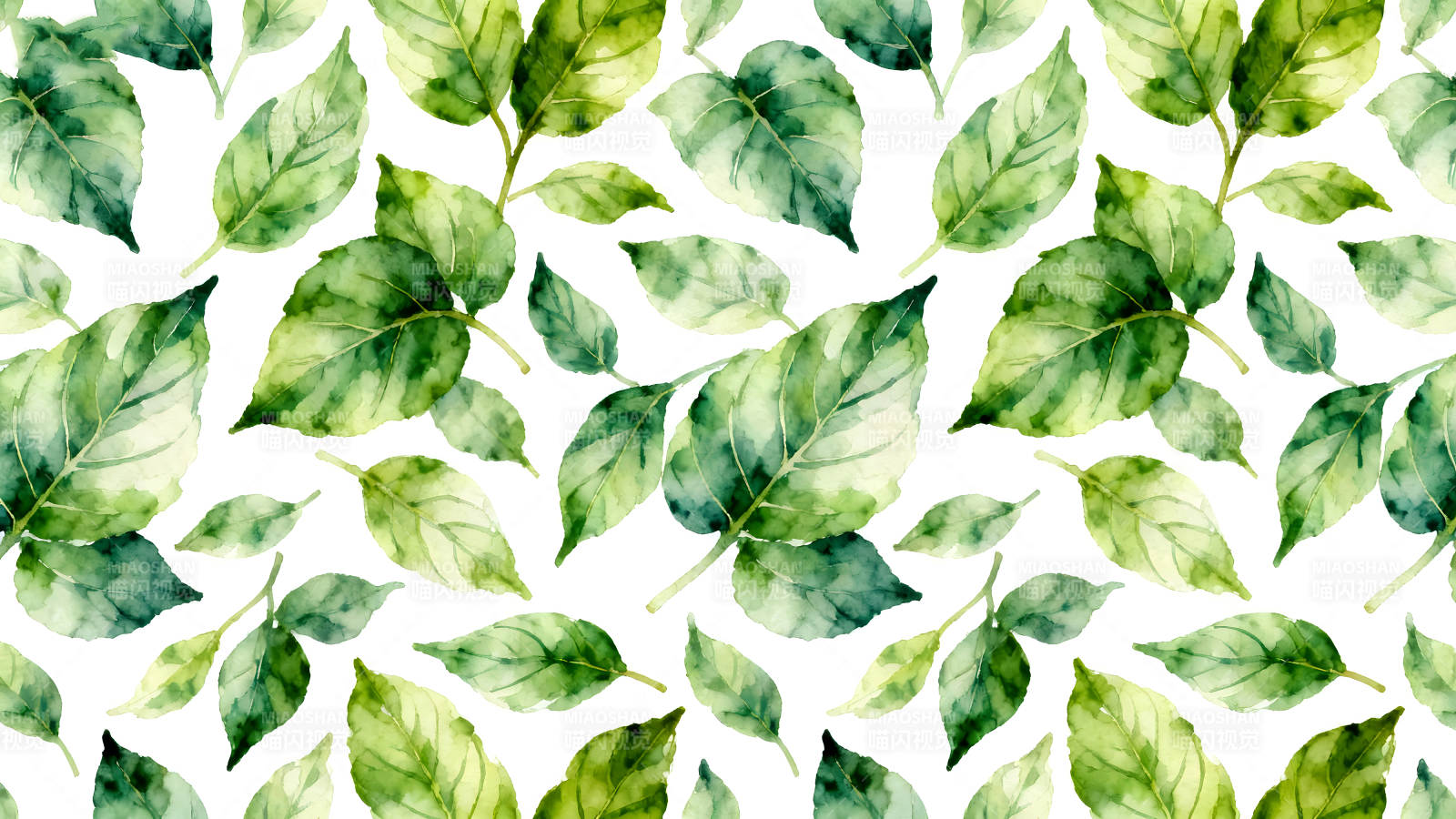 水彩畫風綠葉圖案圖片