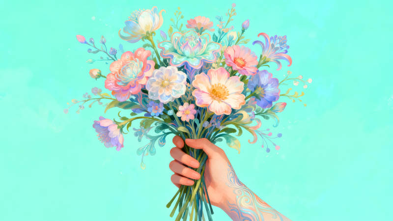 手捧鲜花唯美意境-图片