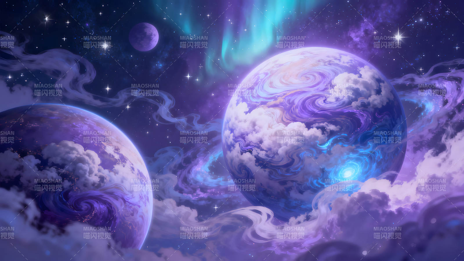 宇宙星空下的梦幻星球-图片