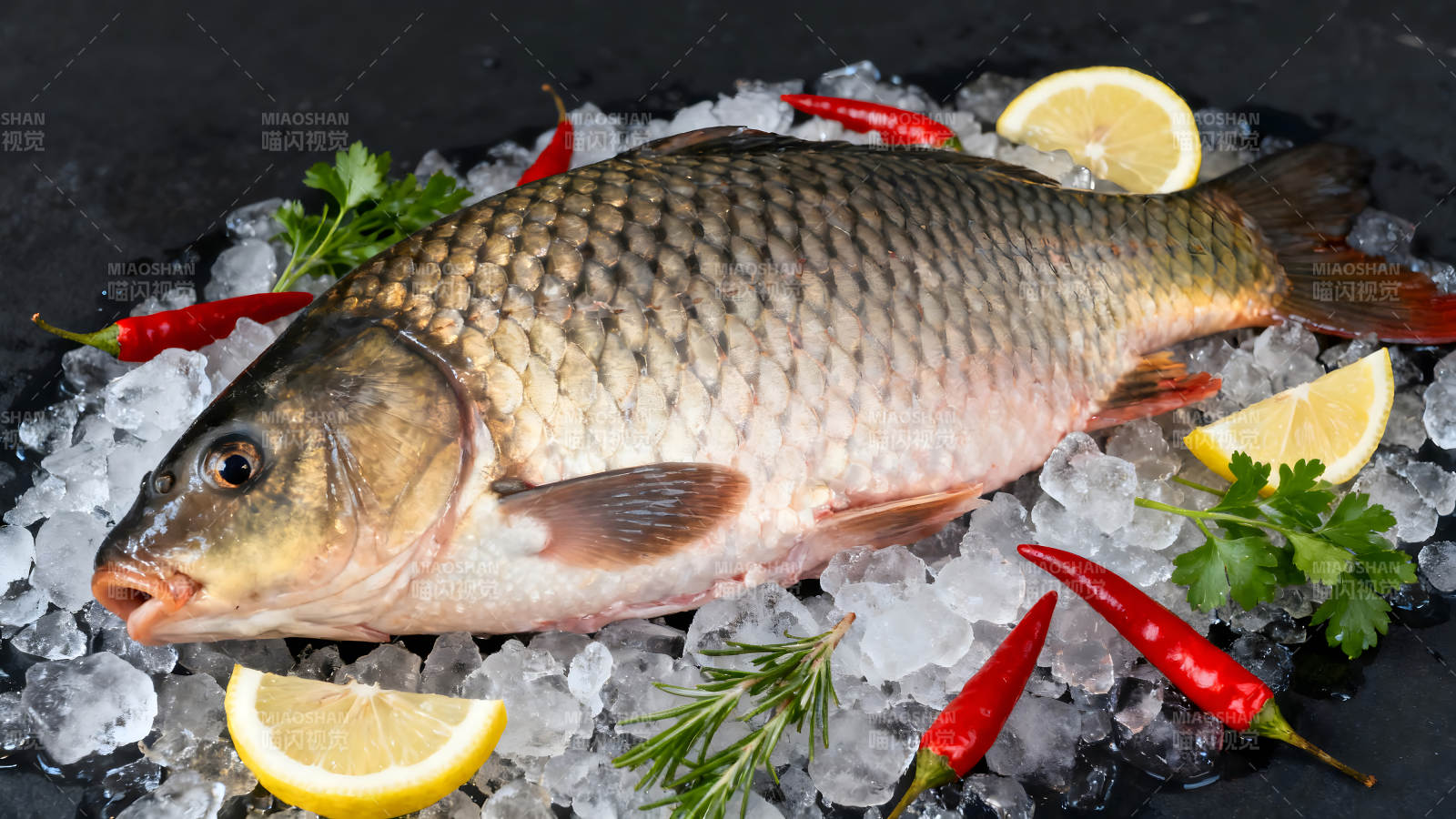 鲜鱼摆盘配柠檬辣椒-图片