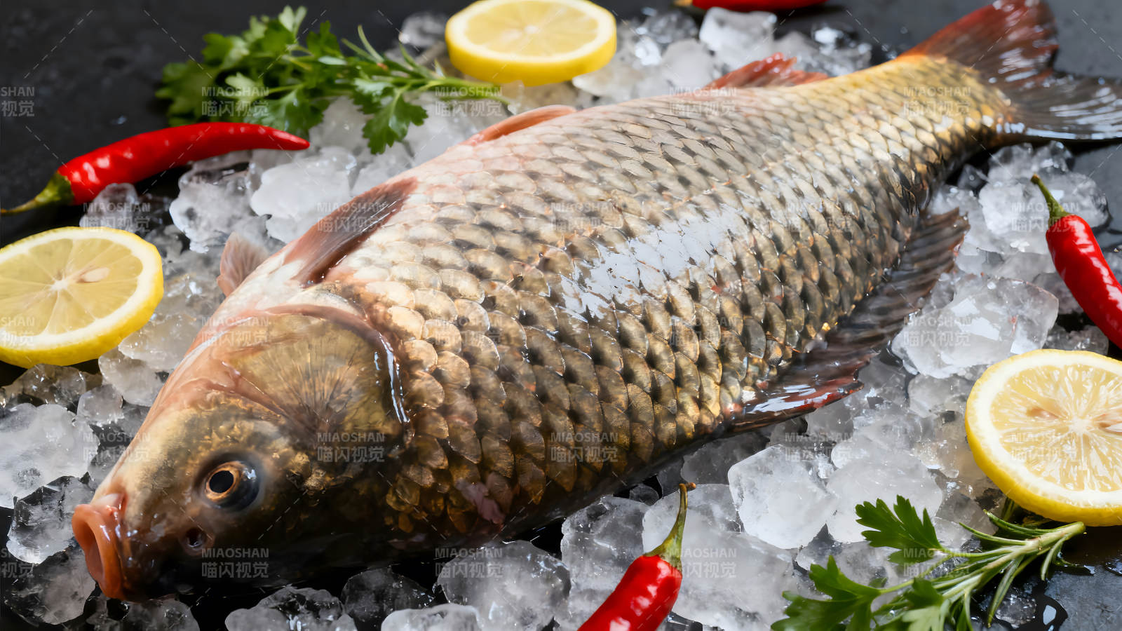 鲜鱼冰块柠檬辣椒-图片