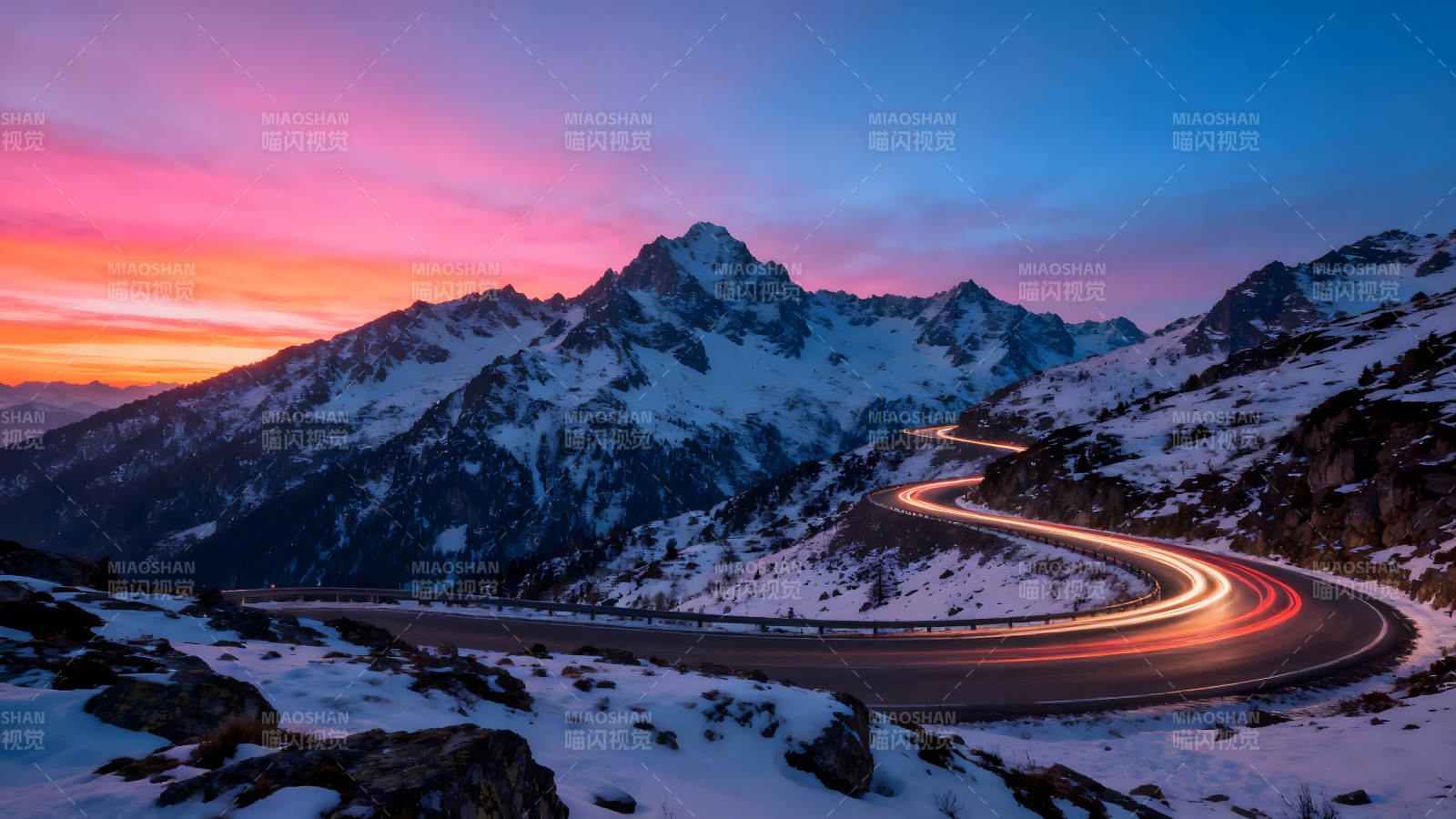 雪山公路夕阳美景-图片