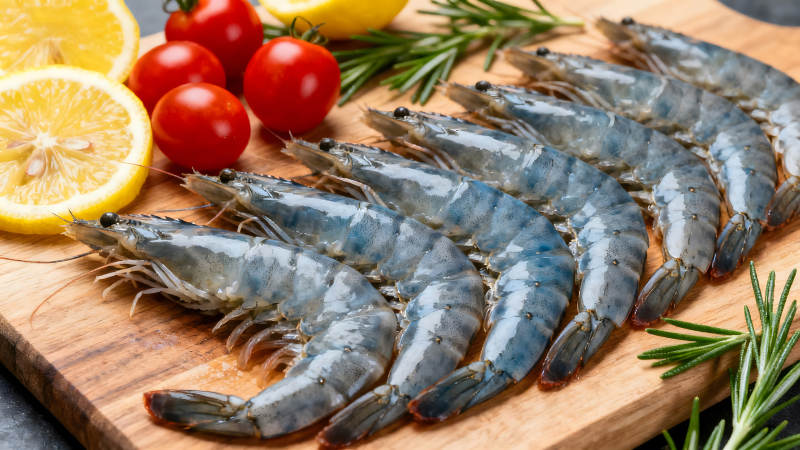 新鲜虾仁与配料的特写-图片