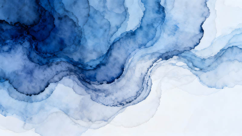 水墨晕染蓝调抽象艺术-图片