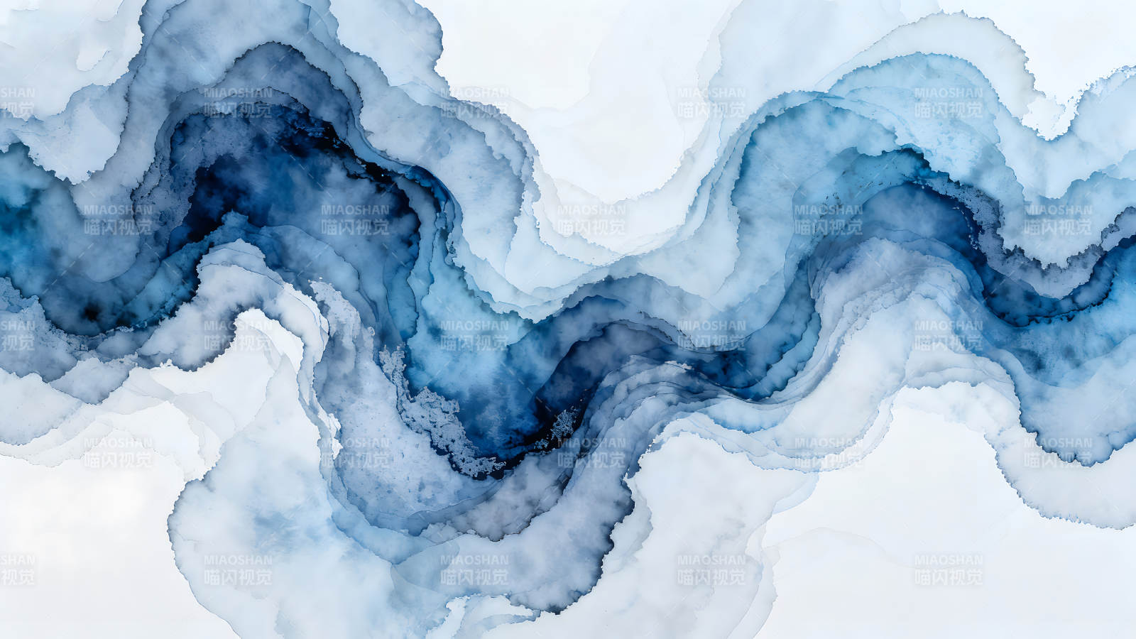 水墨晕染抽象画蓝白渐变-图片