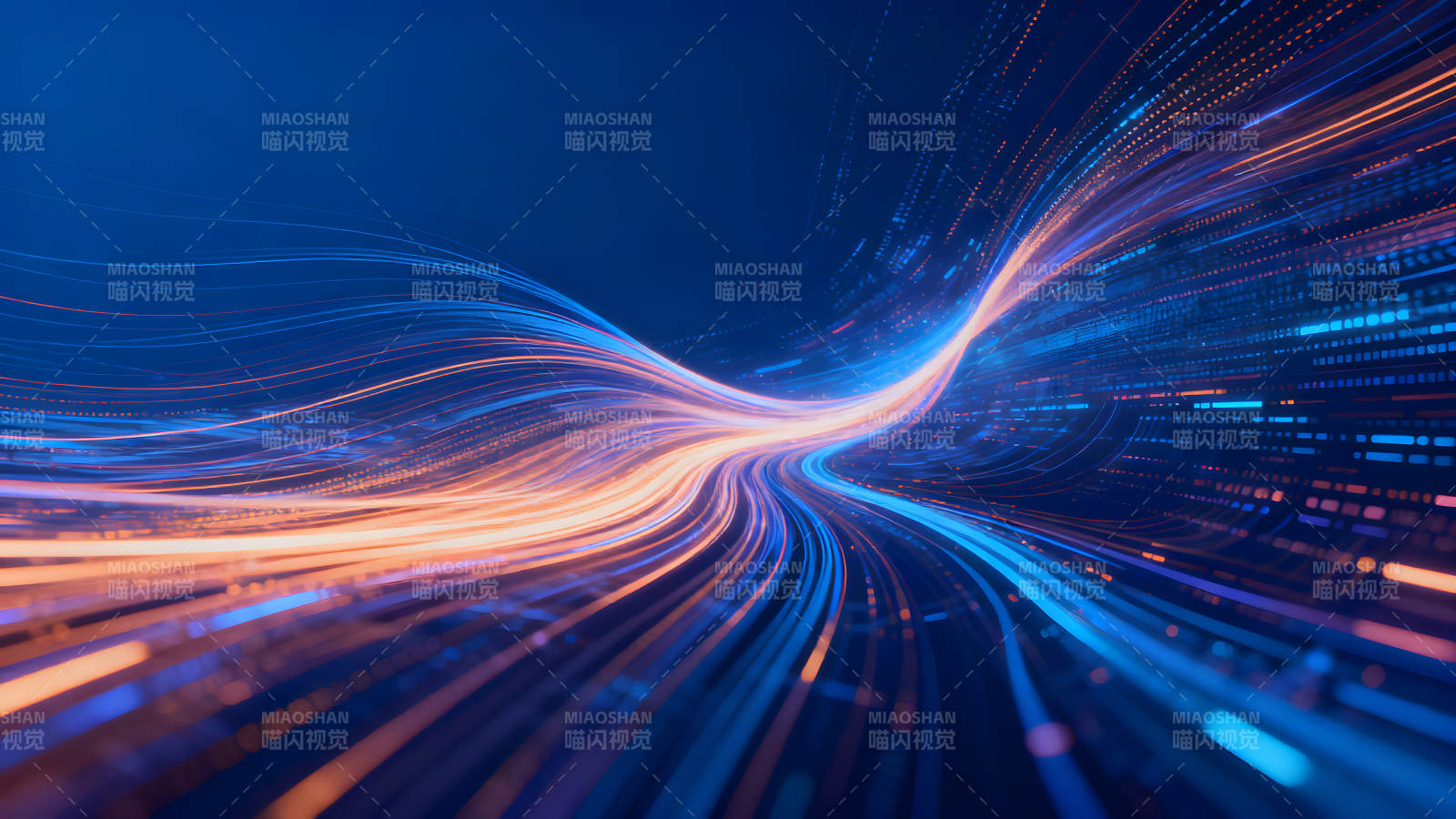 抽象线条蓝色橙色科技感图片