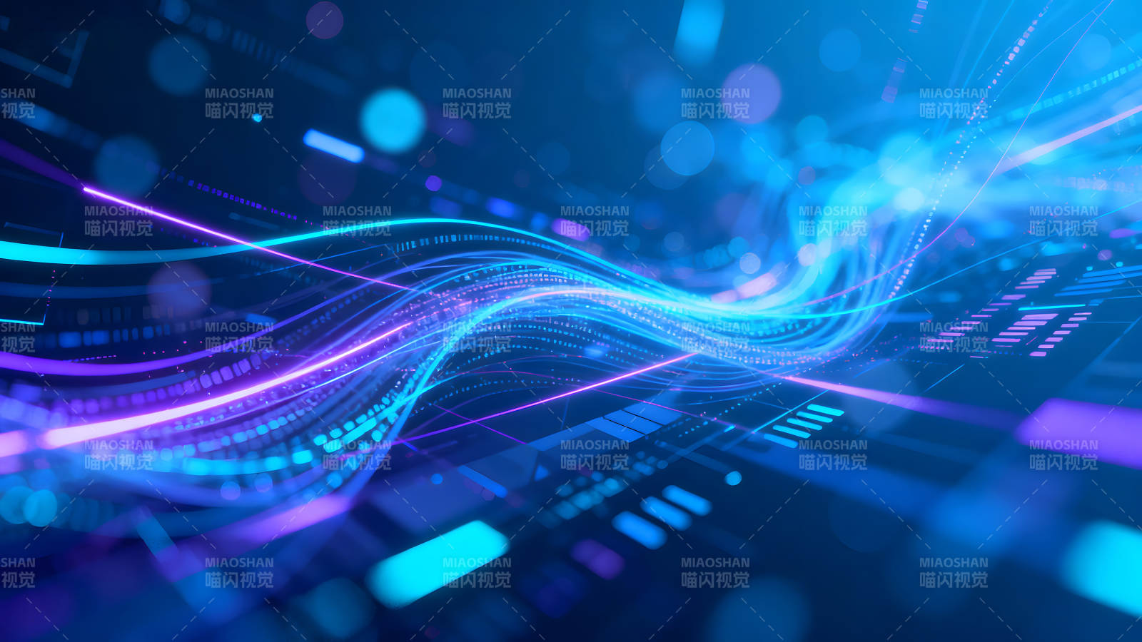 科技感十足的藍色光線流動抽象圖像-圖片