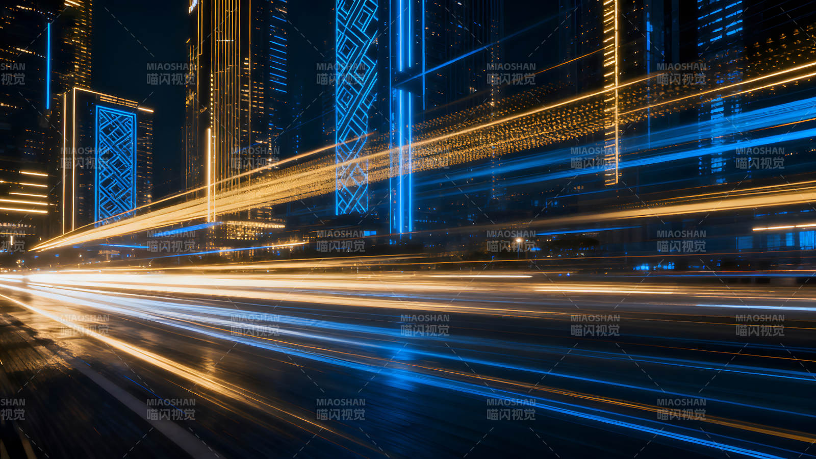 夜景城市车流光影-图片