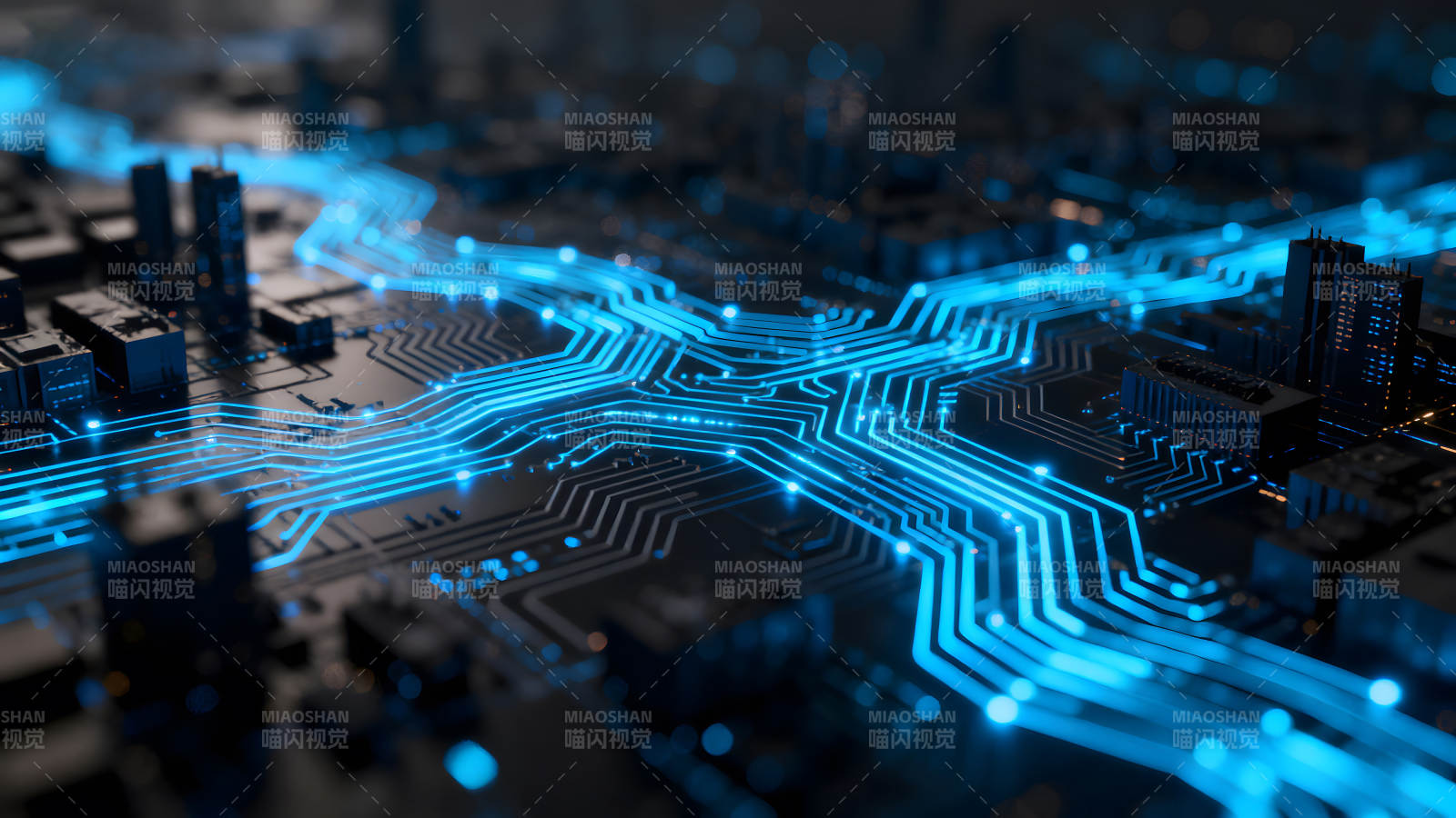 电路板科技感十足蓝光流动-图片