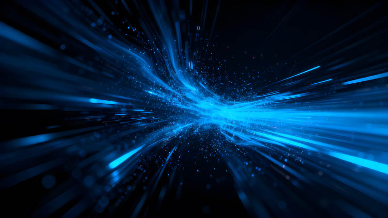 藍色光束交織成抽象宇宙景象-圖片