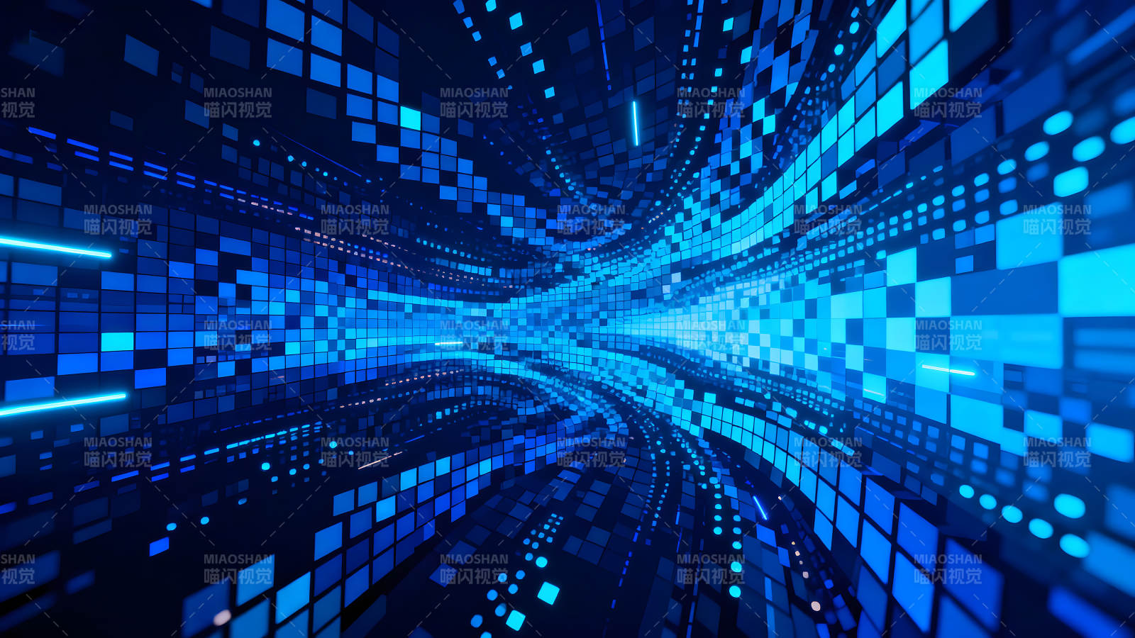 蓝色像素科技感抽象艺术-图片