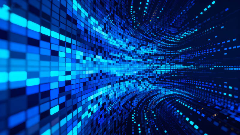 蓝色方块隧道数据流动科技感-图片